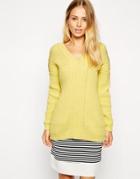 Asos Premium Structured Sweater With V Neck In Rib - Lemon