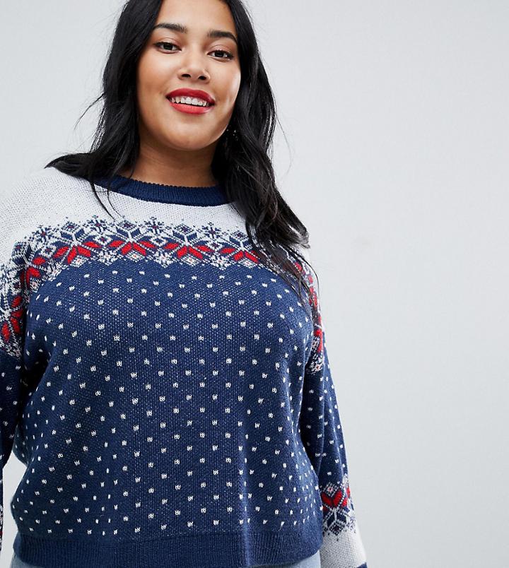 Asos Design Curve Cropped Christmas Sweater In Fairisle-multi