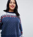 Asos Design Curve Cropped Christmas Sweater In Fairisle-multi