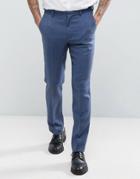 Asos Wedding Slim Suit Pant In Airforce Blue 100% Merino Wool - Blue