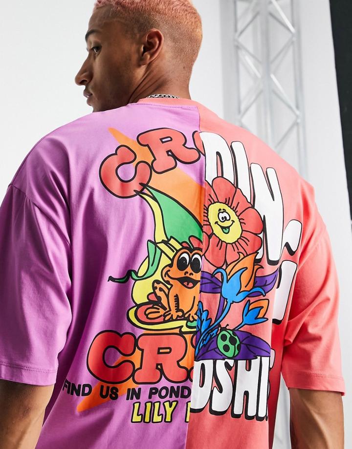 Asos Design Oversized T-shirt In Spliced Flower & Text Print-multi
