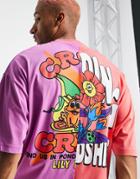 Asos Design Oversized T-shirt In Spliced Flower & Text Print-multi