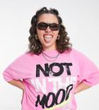 Asos Design Curve Oversized T-shirt With Not In The Mood Slogan In Bright Pink