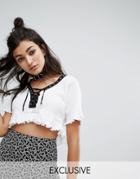 Milk It Vintage Lace Up Crop Top In Rib - White