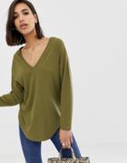 Asos Design Oversized Tunic With V-neck In Khaki - Green