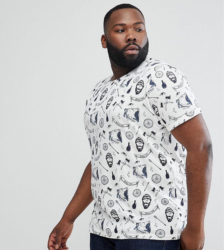 Brave Soul Plus All Over Beard Print T-shirt - Navy