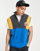 Asos Design Relaxed Half Zip Festival Vest In Blue Blocking With Print-multi