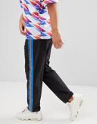 Asos Design Slim Pants In Black Crepe With Side Taping & Poppers - Black