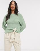 Vila Knitted Sweater With Balloon Sleeve In Green-multi