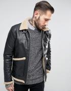 Asos Fleece Lined Leather Jacket In Black - Black