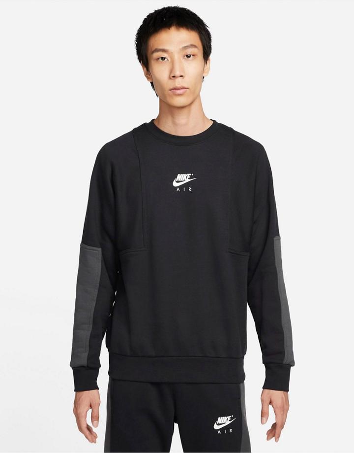 Nike Air Color Block Crew Neck Sweat In Black