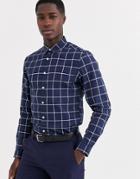 Asos Design Slim Fit Shirt In Navy Grid-blue