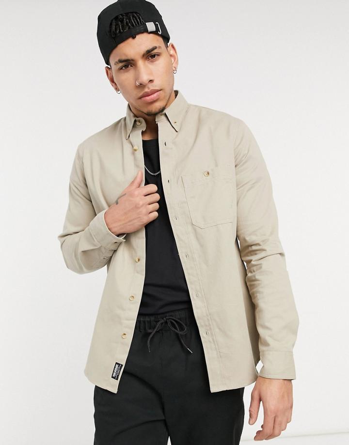 Threadbare Cotton Twill Shirt In Stone-neutral