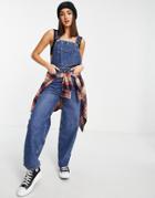 Asos Design Organic Cotton Blend Denim 'skater' Overalls In Darkwash-blues