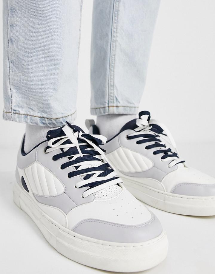 Asos Design Padded Sneakers In Navy With Double Lace-grey