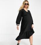 Asos Design Maternity Nursing Tie Wrap Around Maxi Dress With Pephem In Black