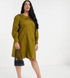 Vero Moda Curve Smock Dress With Oversized Collar In Khaki-green