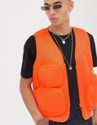 Jaded London Mesh Utility Tank In Orange With Cargo Pockets - Orange