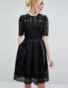 Ted Baker Engineered Lace Dress With Full Skirt - Black