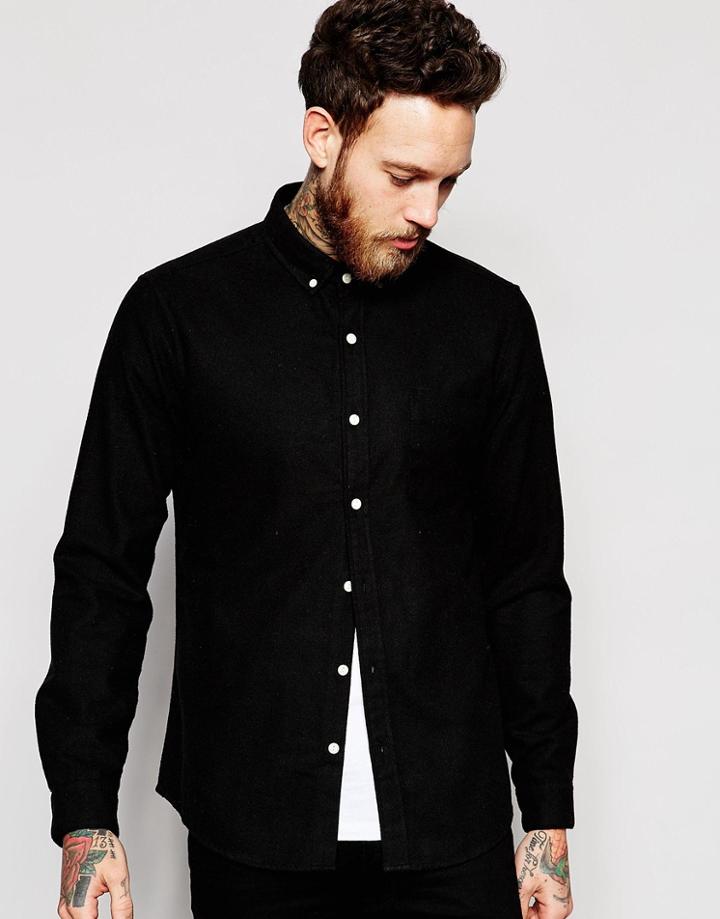 Asos Shirt In Wool Mix With Long Sleeves - Black