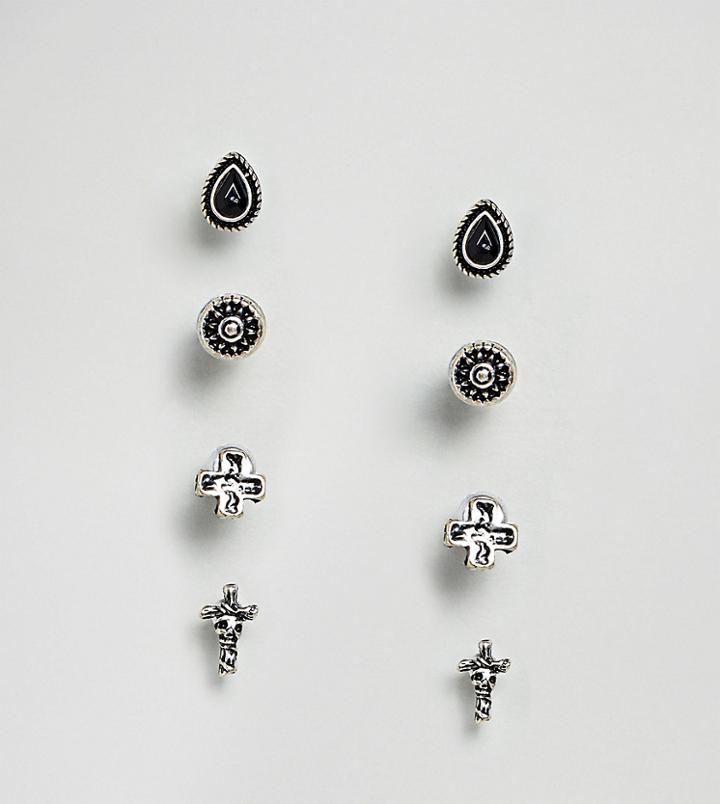 Reclaimed Vintage Inspired Cross Stud Earring Pack With Crosses Exclusive To Asos - Silver