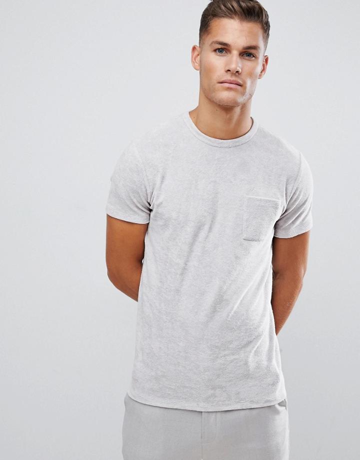 Asos Design T-shirt With Pocket In Towelling - Gray