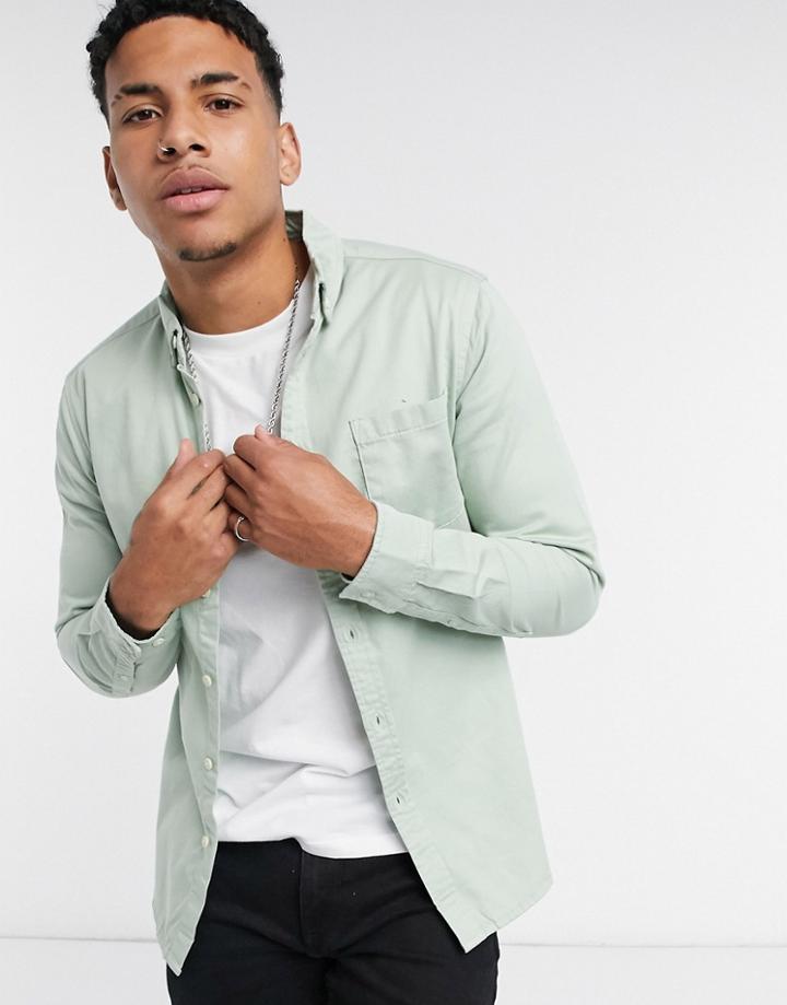 Asos Design Stretch Slim Organic Denim Shirt In Mint-green
