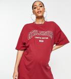 Missguided Maternity T-shirt Dress With Athleisure Graphic In Burgundy-red