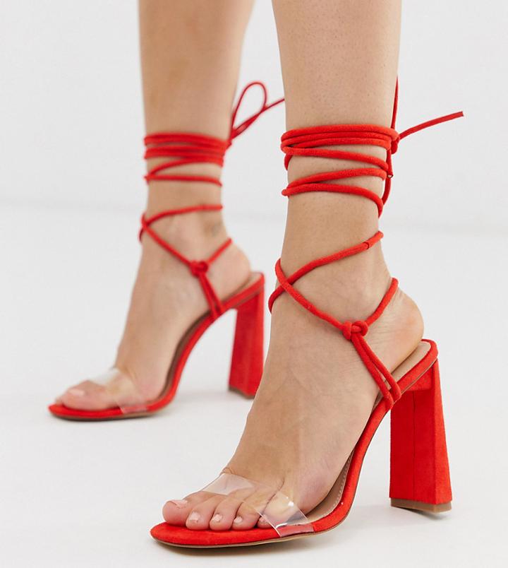Public Desire Exclusive Demi Ankle Tie Heeled Sandals - Red