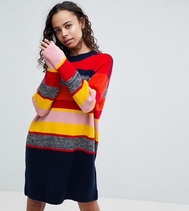 Asos Petite Knitted Oversized Dress In Stripe - Multi