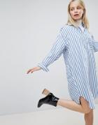 Monki Oversized Striped Shirt Dress - Blue