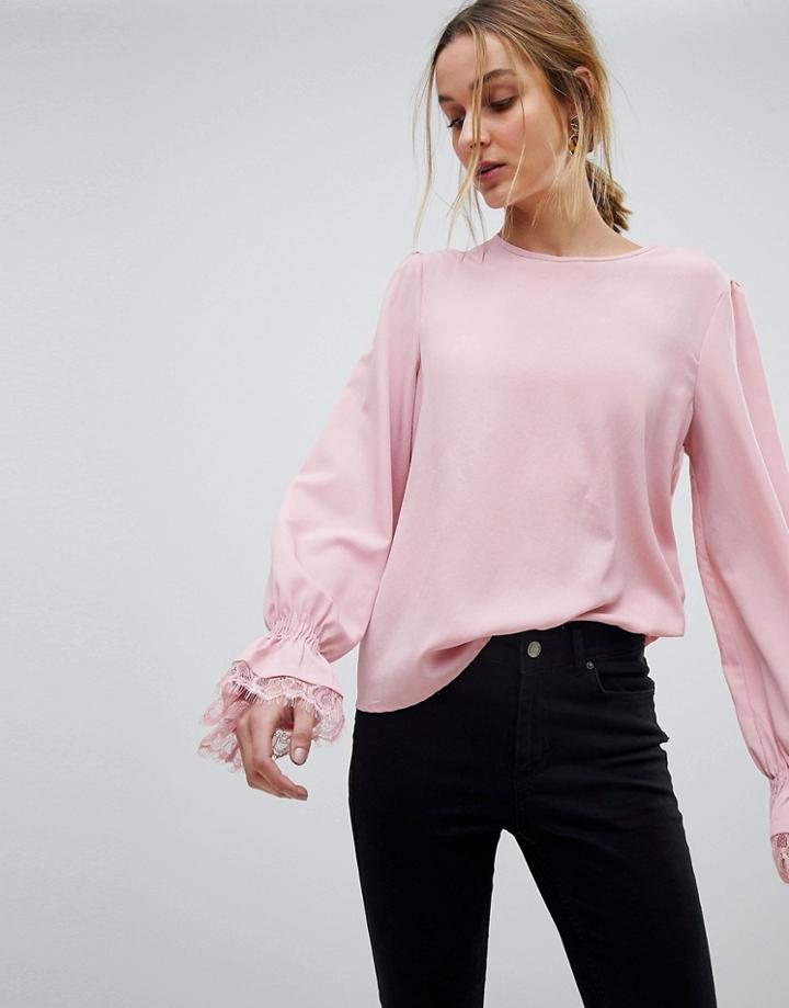 Pieces Lace Cuff Top - Pink