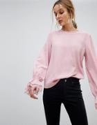 Pieces Lace Cuff Top - Pink