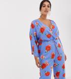 Fashion Union Plus Wide Leg Jumpsuit In Floral-blue