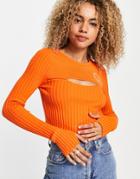 Asos Weekend Collective Rib Sweater With Cut Out Detail In Orange