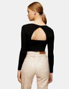 Topshop Square Neck Knitted Top In Black