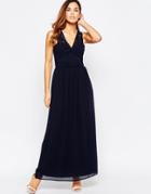 Elise Ryan Ruched Maxi Dress With Open Lace Back Detail - Navy $59.00