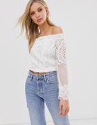 River Island Lace Bardot Top In White