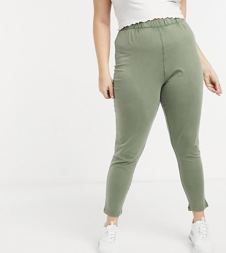 Asos Design Curve Acid Wash Leggings In Khaki-green