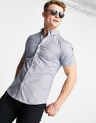 New Look Smart Short Sleeve Muscle Fit Oxford In Gray-grey