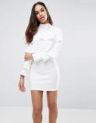 Missguided Crepe Frill Dress - White