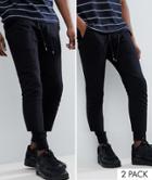 Asos Design Skinny/ Super Skinny Joggers 2 Pack Black Save - Multi