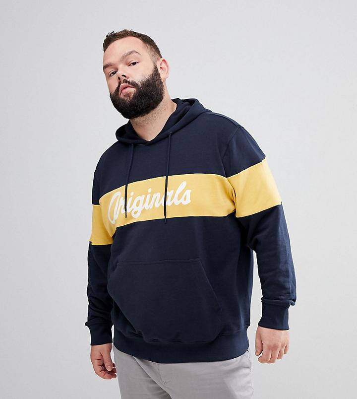 Jack & Jones Originals Plus Hoodie With Originals Sport Stripe - Navy