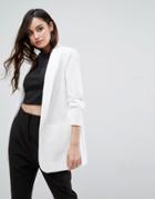 Asos Mix & Match Blazer With Rouched Sleeve - White