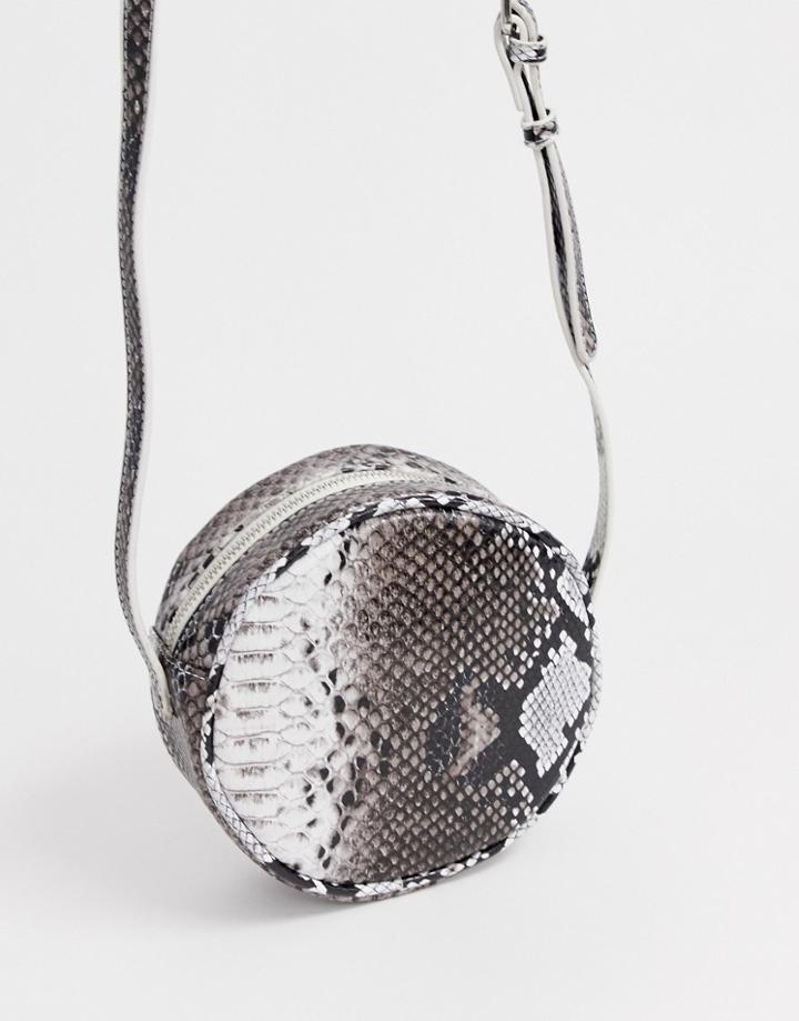 Pieces Snake Print Round Cross Body Bag-white