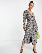 Asos Edition Diamond Belted Wrap Midi Dress In Sequin-black