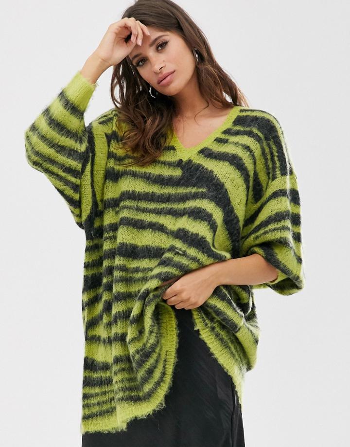 Religion Oversized Sweater In Zebra - Green