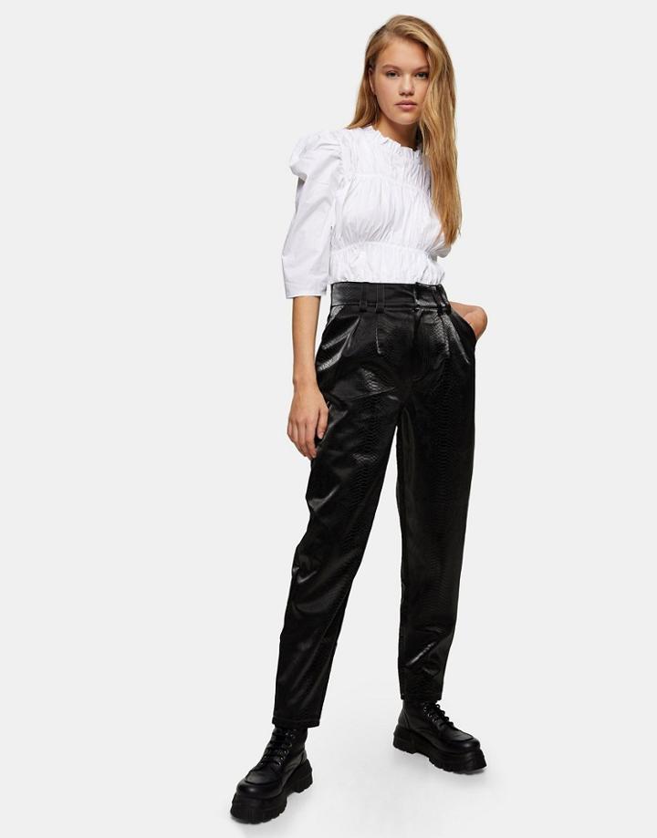 Topshop Faux Suede Pants In Black Snake