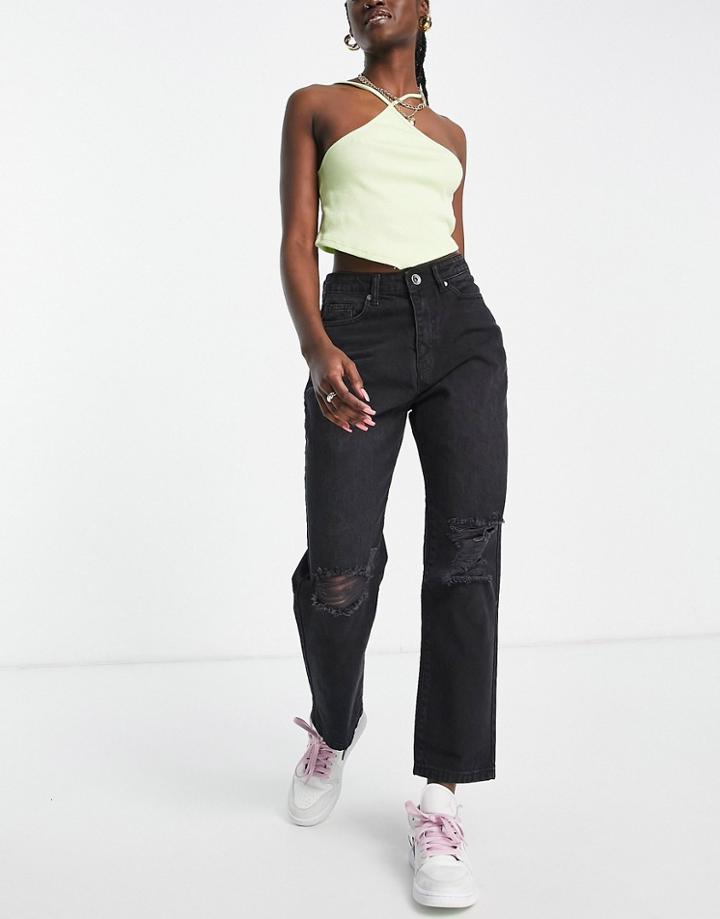 Naanaa High Waisted Straight Leg Jeans In Black