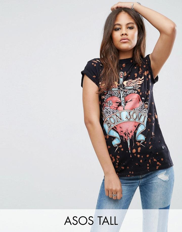 Asos Tall T-shirt With Bon Jovi And Bleach Splatter - Black